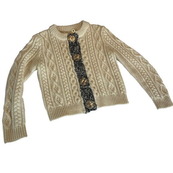 One Girl Who Cable Knit Cardigan Wool Sweater With Chunky Buttons & Ribbed - Picture 3 of 11